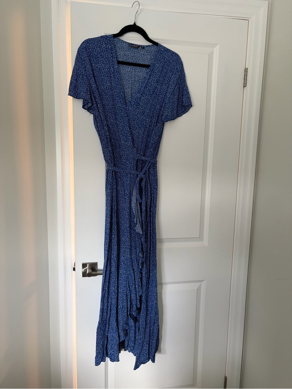 Blue Wrap Maxi Dress with Tie Waist